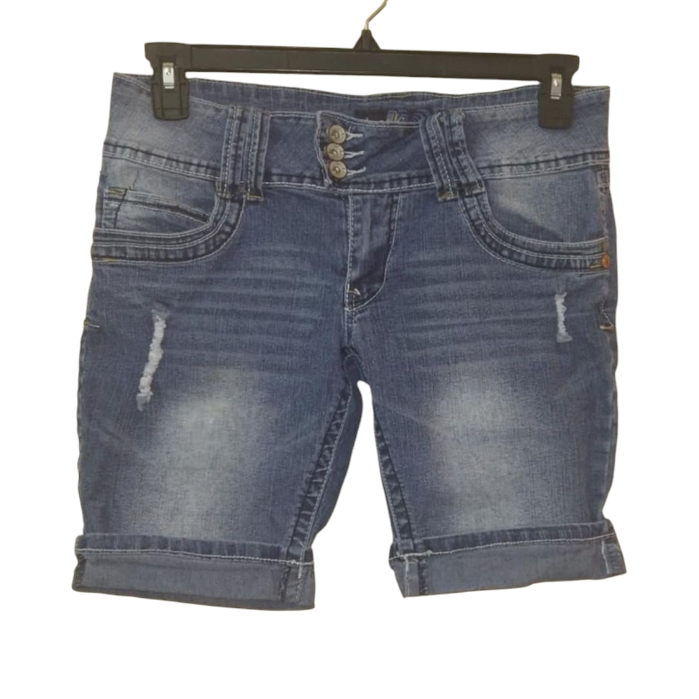 Y2K Angels Blue Jean Shorts with Cuffed Hem and Distressed Look Women Size 17